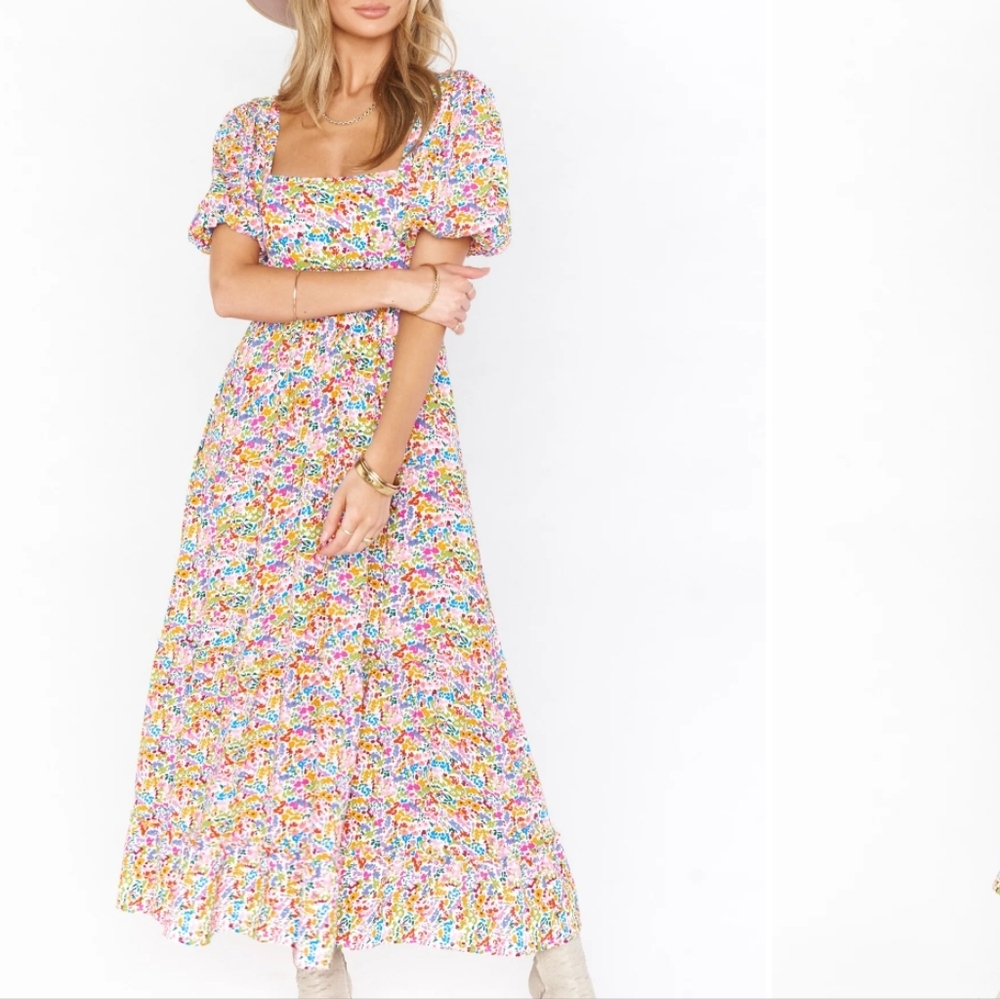 Show Me Your MuMu Floral Maxi Dress in White with Pink, Yellow & Blue